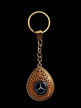Altın Sarısı Telkari Tasarım Mercedes Markalı Anahtarlık